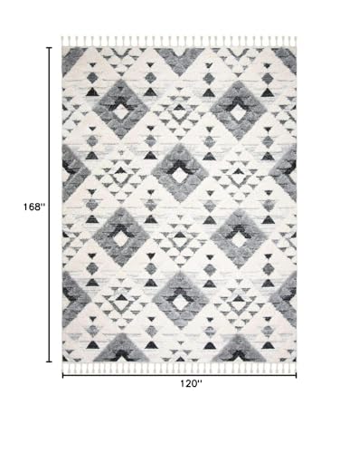 Moroccan Tassel Shag Area Rug, Ivory & Grey