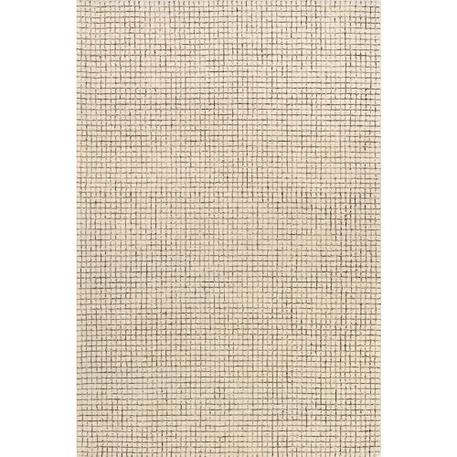 Melrose Checked Wool Area Rug, 8x10, Cream