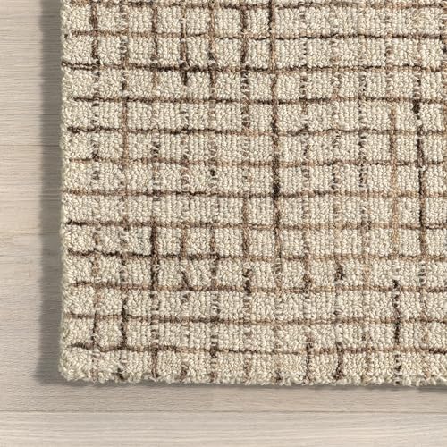 Melrose Checked Wool Area Rug, 8x10, Cream