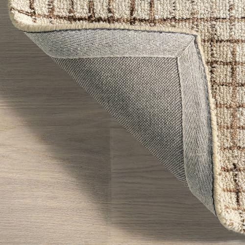 Melrose Checked Wool Area Rug, 8x10, Cream