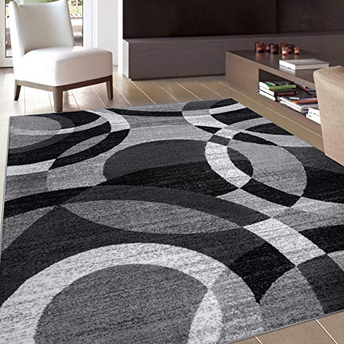 Abstract Circle Area Rug 9' x 12' Gray