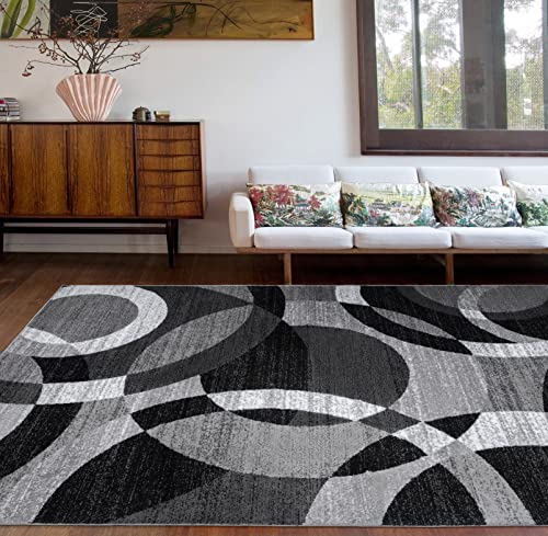 Abstract Circle Area Rug 9' x 12' Gray