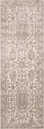 Teagan Collection Distressed Oriental Area Rug, Ivory/Beige
