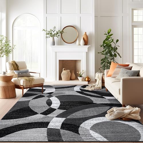 Abstract Circles Area Rug 12' x 15' Gray