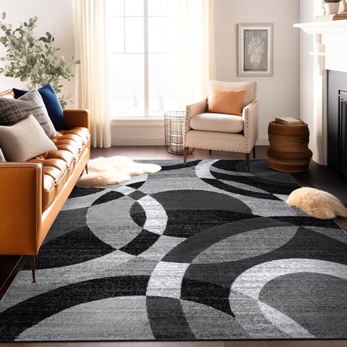 Abstract Circles Area Rug 12' x 15' Gray