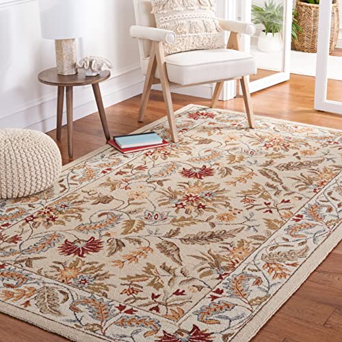 10' x 14' Ivory Floral Wool Area Rug