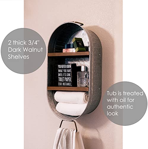 Galvanized Wash Tub with Rustic Bathroom Shelves