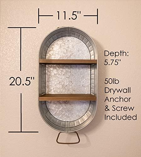 Galvanized Wash Tub with Rustic Bathroom Shelves