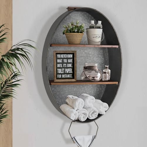 Rustic Oakrain Wall Mounted Towel Rack with Shelves