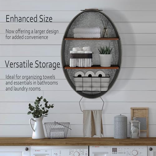 Rustic Oakrain Wall Mounted Towel Rack with Shelves