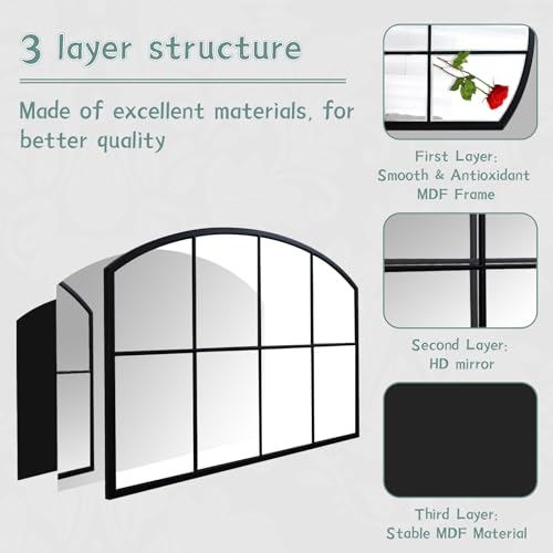 Black Arched Wall Mirror - Farmhouse Decor 42"X28