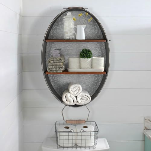 Rustic Oakrain Wall Mounted Towel Rack with Shelves