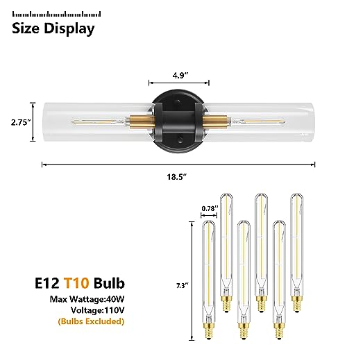 Black and Brass Glass Wall Sconce Set of 2