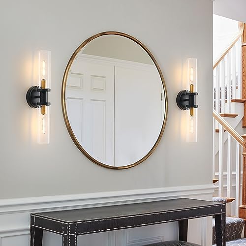 Black and Brass Glass Wall Sconce Set of 2