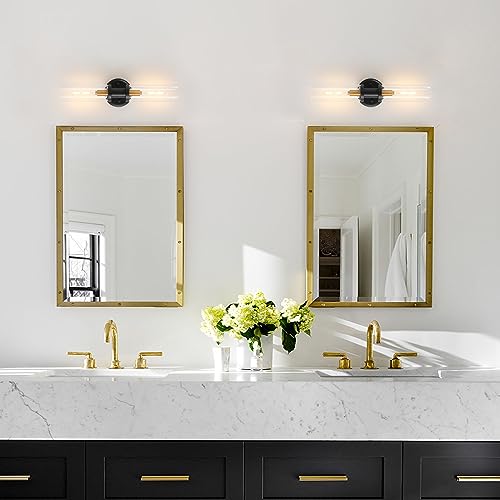 Black and Brass Glass Wall Sconce Set of 2