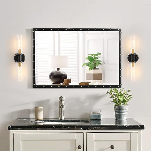 Black and Brass Glass Wall Sconce Set of 2