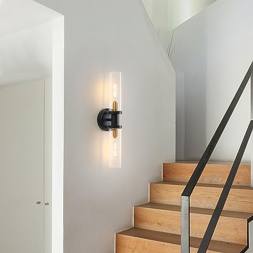 Black and Brass Glass Wall Sconce Set of 2