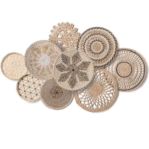 Boho Woven Wall Basket Decor Set, 9 Pieces