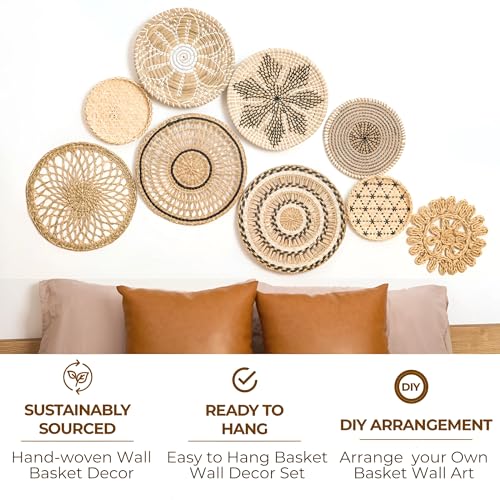 Boho Woven Wall Basket Decor Set, 9 Pieces