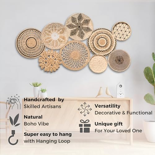 Boho Woven Wall Basket Decor Set, 9 Pieces