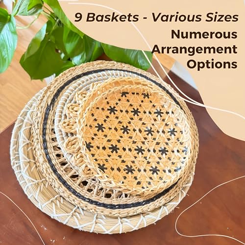 Boho Woven Wall Basket Decor Set, 9 Pieces
