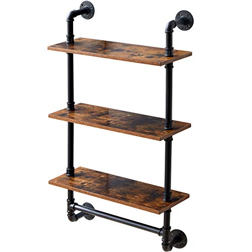IBUYKE Rustic Industrial Pipe Wall Shelf - 3-Tier