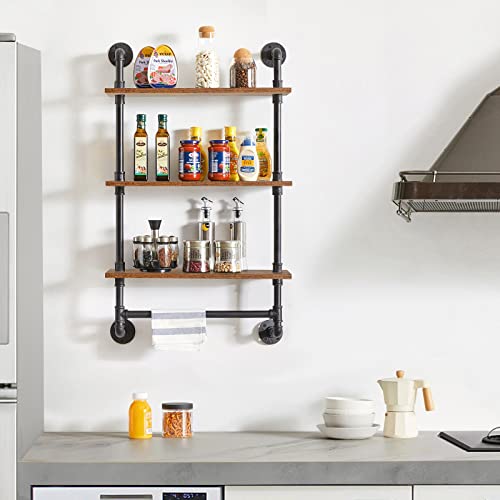 IBUYKE Rustic Industrial Pipe Wall Shelf - 3-Tier