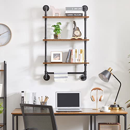 IBUYKE Rustic Industrial Pipe Wall Shelf - 3-Tier