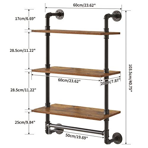 IBUYKE Rustic Industrial Pipe Wall Shelf - 3-Tier