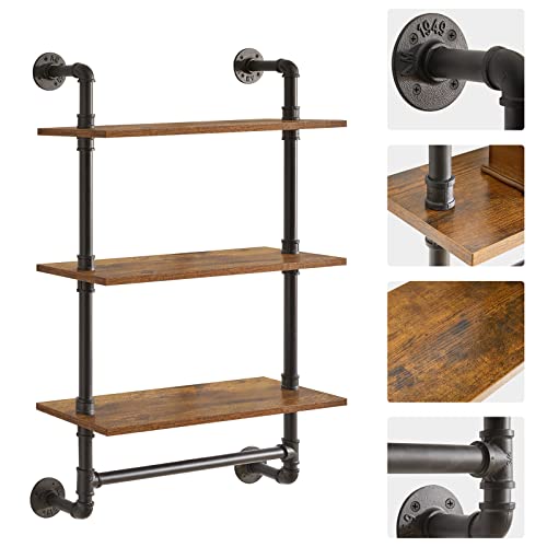 IBUYKE Rustic Industrial Pipe Wall Shelf - 3-Tier