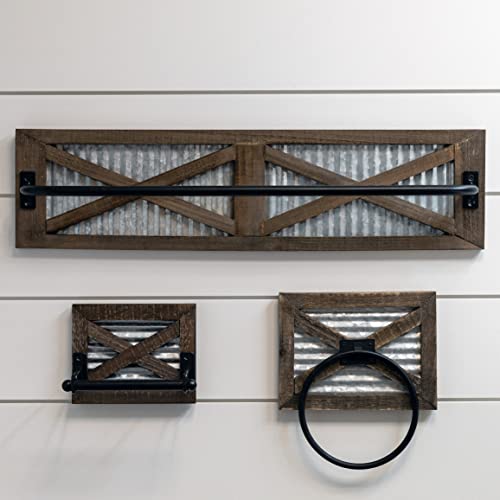 Rustic Wooden Farmhouse Toilet Paper and Towel Holder Set