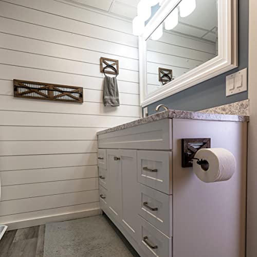 Rustic Wooden Farmhouse Toilet Paper and Towel Holder Set