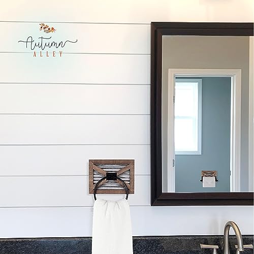 Rustic Wooden Farmhouse Toilet Paper and Towel Holder Set