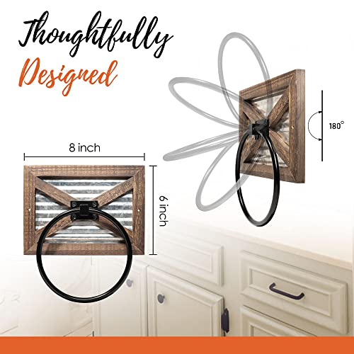 Rustic Wooden Farmhouse Toilet Paper and Towel Holder Set