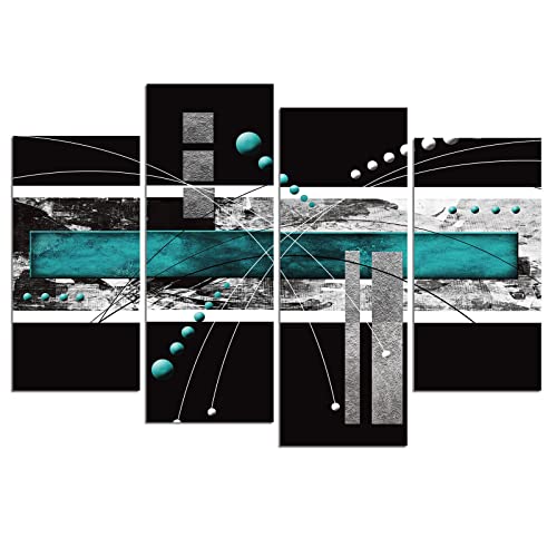 Large Black Teal Canvas Wall Art - 4 Panels