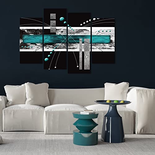 Large Black Teal Canvas Wall Art - 4 Panels