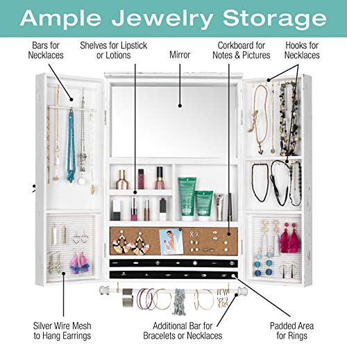 Rustic Wall-Mounted Jewelry Organizer with Mirror