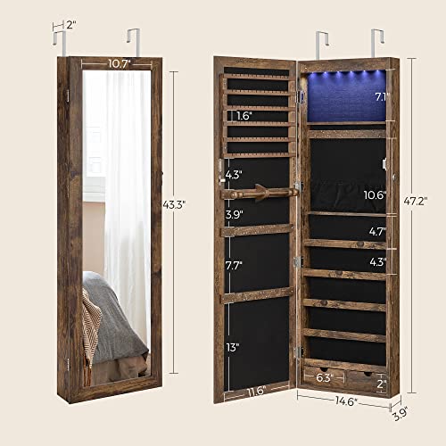 LED Mirror Jewelry Cabinet with Lockable Storage
