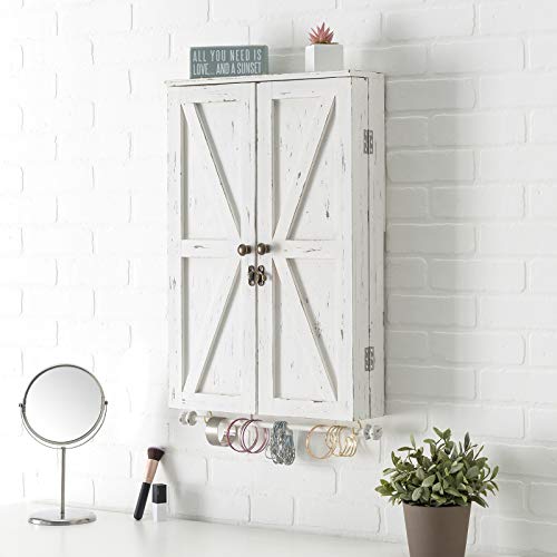 Rustic Wall-Mounted Jewelry Organizer with Mirror