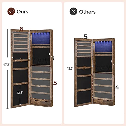 LED Mirror Jewelry Cabinet with Lockable Storage
