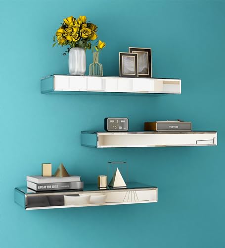 Mirrored Floating Shelves Set of 3 - Silver