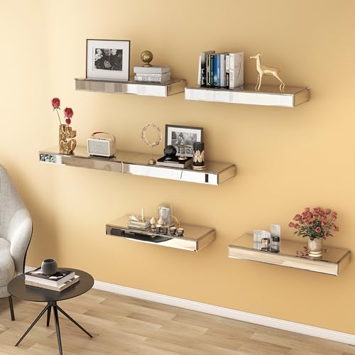 Mirrored Floating Shelves Set of 3 - Silver