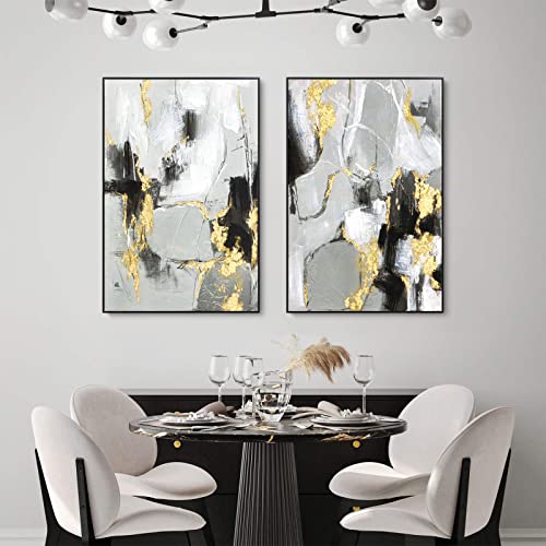 Grey and Gold Abstract Canvas Wall Art - 2 Pack