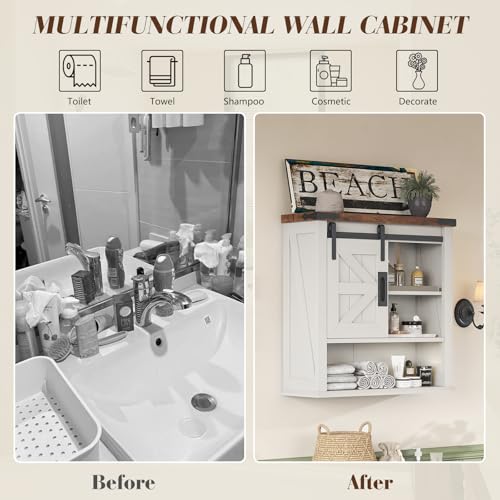 Rustic Oak 24" Sliding Barn Door Wall Cabinet