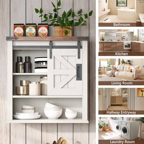 Rustic Oak 24" Sliding Barn Door Wall Cabinet