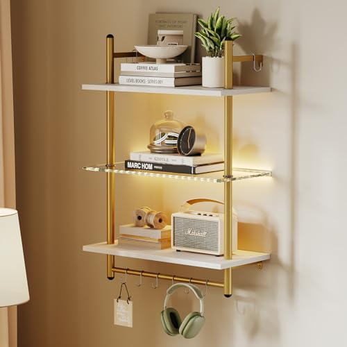 Floating Shelves with LED Lights for Wall Decor