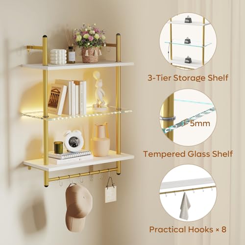 Floating Shelves with LED Lights for Wall Decor