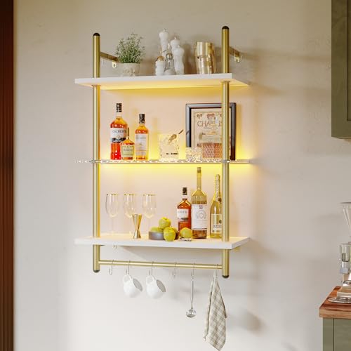 Floating Shelves with LED Lights for Wall Decor