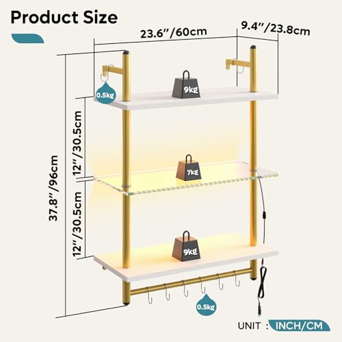 Floating Shelves with LED Lights for Wall Decor