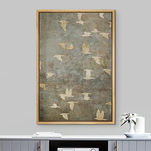 Framed Grunge Gold Bird Canvas Wall Art